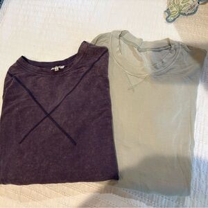 Oversized Umgee Purple Washed Crewneck Sweatshirt and Target Mint Sweatshirt.